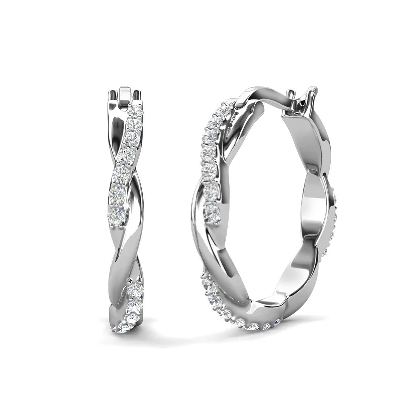 Fashionable Drop Hoop Earrings-Lauren 18k White Gold Plated Hoop Earrings with Swarovski Crystals