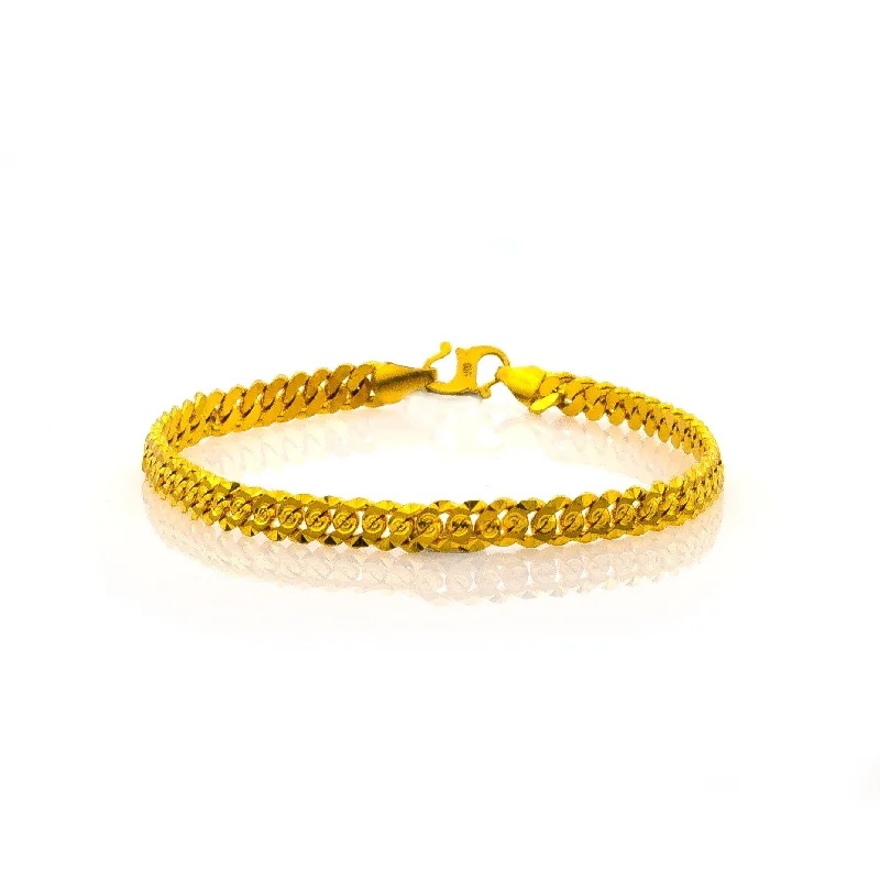 Unique Women’s Bracelets with Charms-22K Yellow Gold Men's Bracelet W/ Cuban Link & Engraved Ripple Details