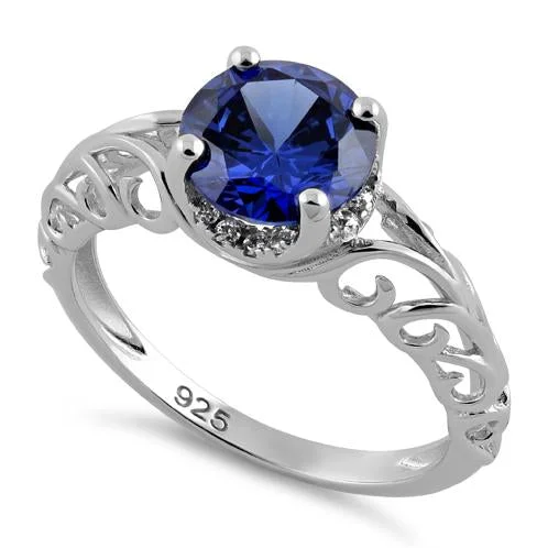 Women’s Stackable Rings-Sterling Silver Swirl Design Tanzanite and Clear CZ Ring