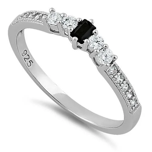 Two-Tone Wedding Rings-Sterling Silver Black CZ Ring