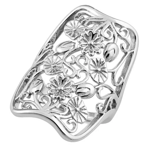 Men’s Engagement Rings-Sterling Silver Extravagant Flowers Ring