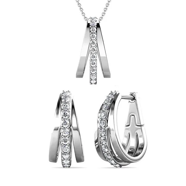 Long Crystal Earrings-Bella 18k White Gold Necklace and Earrings Jewelry Set with Swarovski Crystals