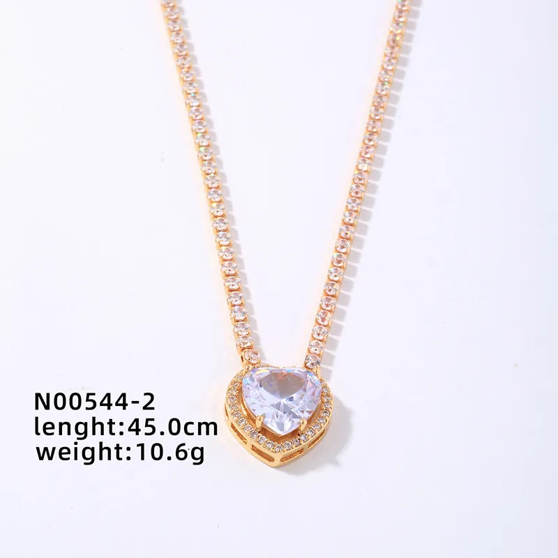 Gold White Diamond-Heart-45cm Chain