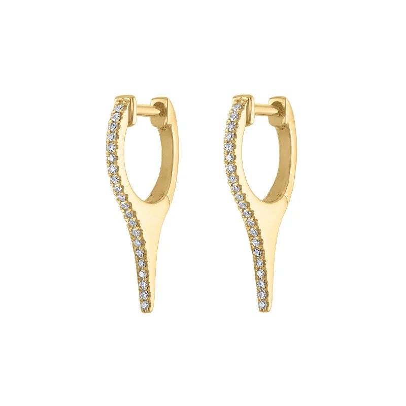 Simple Drop Gemstone Earrings-14KT GOLD DIAMOND MEDIUM SPIKE HUGGIE EARRING