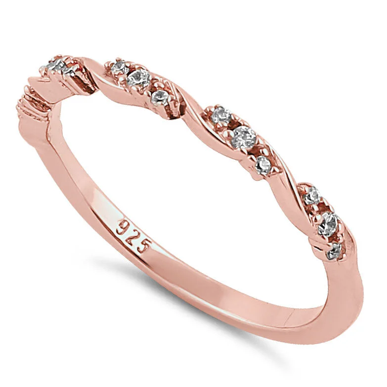 Wedding Rings with Unique Design-Sterling Silver Rose Gold Plated Dainty Clear CZ Ring