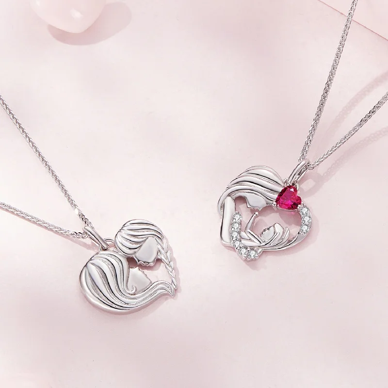 Custom Birthstone Pendant Necklaces-Casual Heart Shape Sterling Silver Plating Inlay Zircon White Gold Plated Necklace