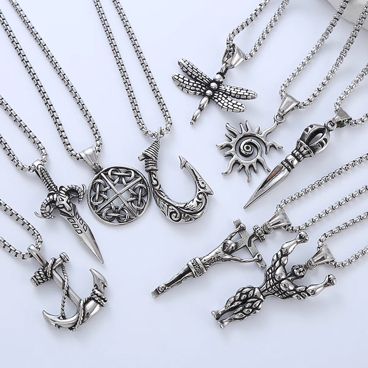 Animal Necklaces-Cool Style Human Anchor Dragonfly 304 Stainless Steel No Inlaid Men'S Pendant Necklace Long Necklace