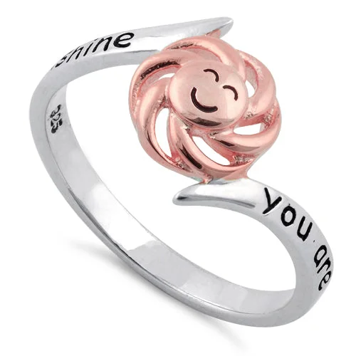 Vintage Diamond Rings-Sterling Silver Two Tone Rose Gold Plated "You are my sunshine, my only sunshine" Ring