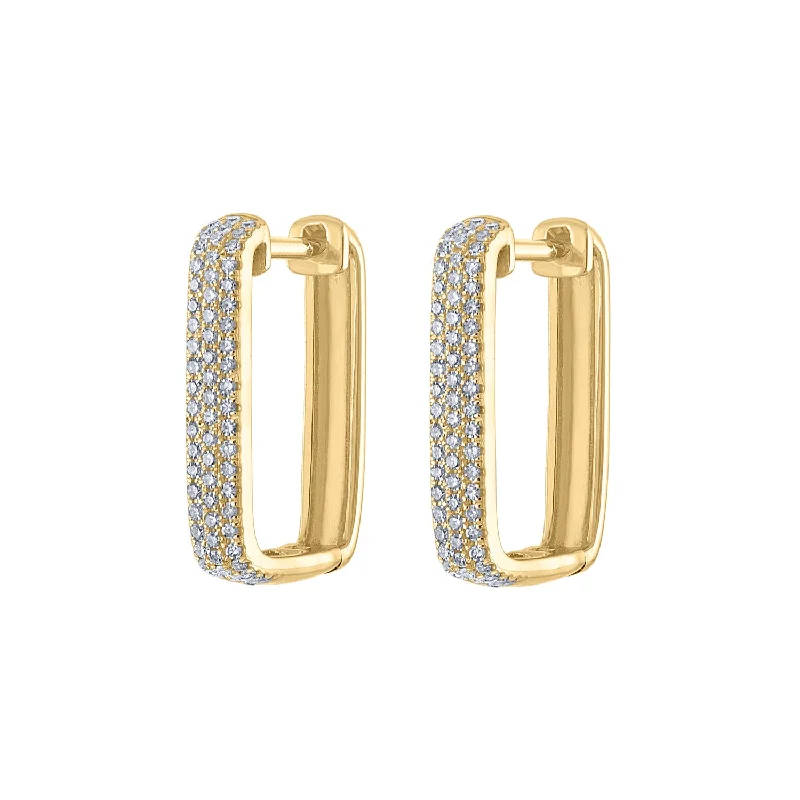 Colored Hoop Earrings-14KT GOLD PAVE DIAMOND RECTANGLE HOOP EARRING