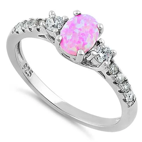 Men’s Fashion Rings-Sterling Silver Enchanted Oval Pink Lab Opal CZ Ring