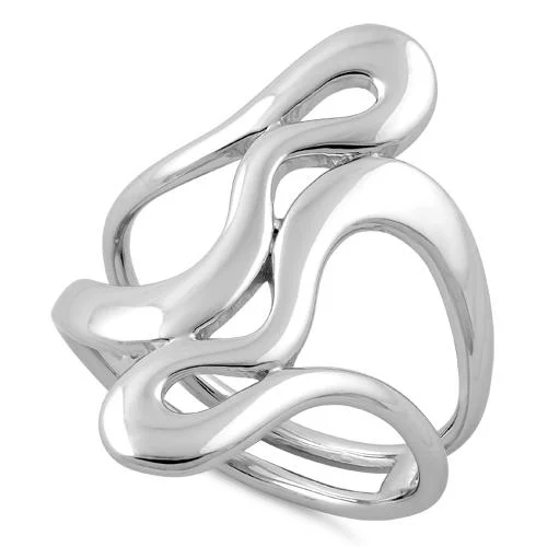 Customizable Gemstone Rings-Sterling Silver Abstract Wriggle Ring