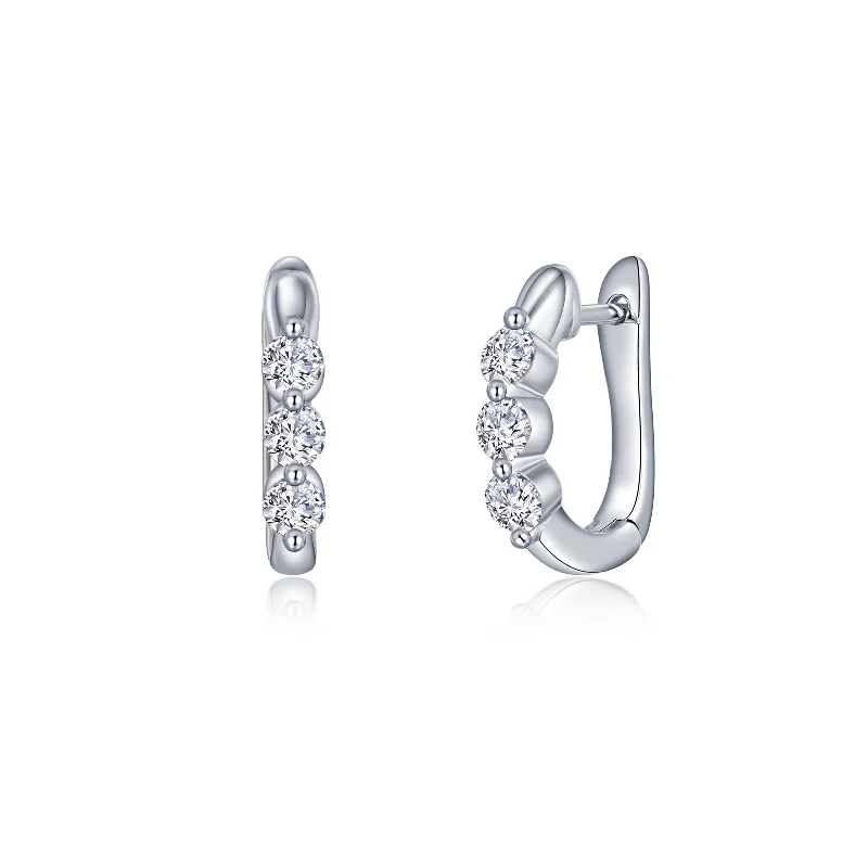 Luxury Drop Earrings-Lafonn Simulated Diamond 3 Stone Huggie Hoop Earrings E0558CLP