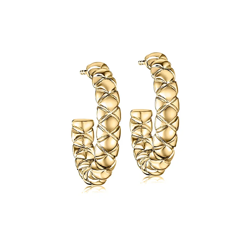 Dainty Crystal Drop Earrings-A. Jaffe 14K Yellow Gold Plain Quilted Medium Hoop Earrings