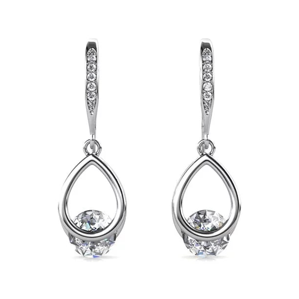 Delicate Silver Earrings-Brenda 18k White Gold Drop Earrings with Swarovski Crystals