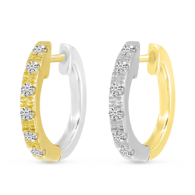 Statement Gold Earrings-14K Yellow & White Gold 0.24ct. Diamond Reversible Huggie Hoop Earrings