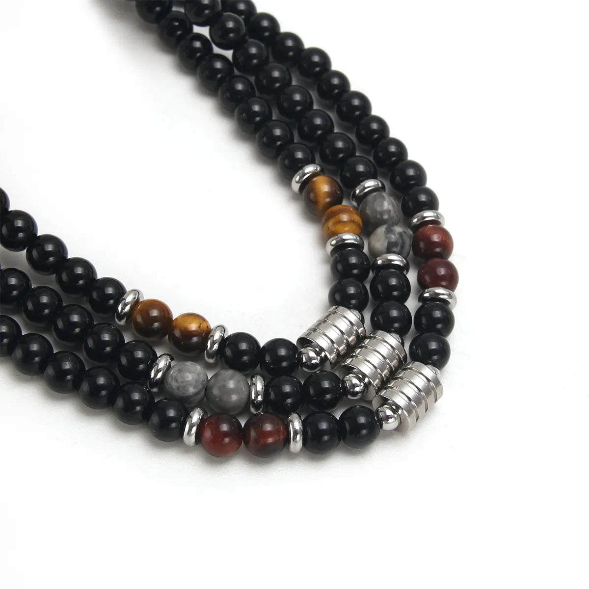 Antique Silver Necklaces-Retro Geometric Tiger Eye Titanium Steel Beaded Plating Unisex Necklace