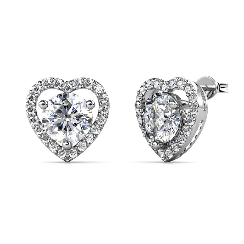 Crystal Hoop Drop Earrings-Moissanite by Cate & Chloe Briana Sterling Silver Heart Stud Earrings with Moissanite Crystals