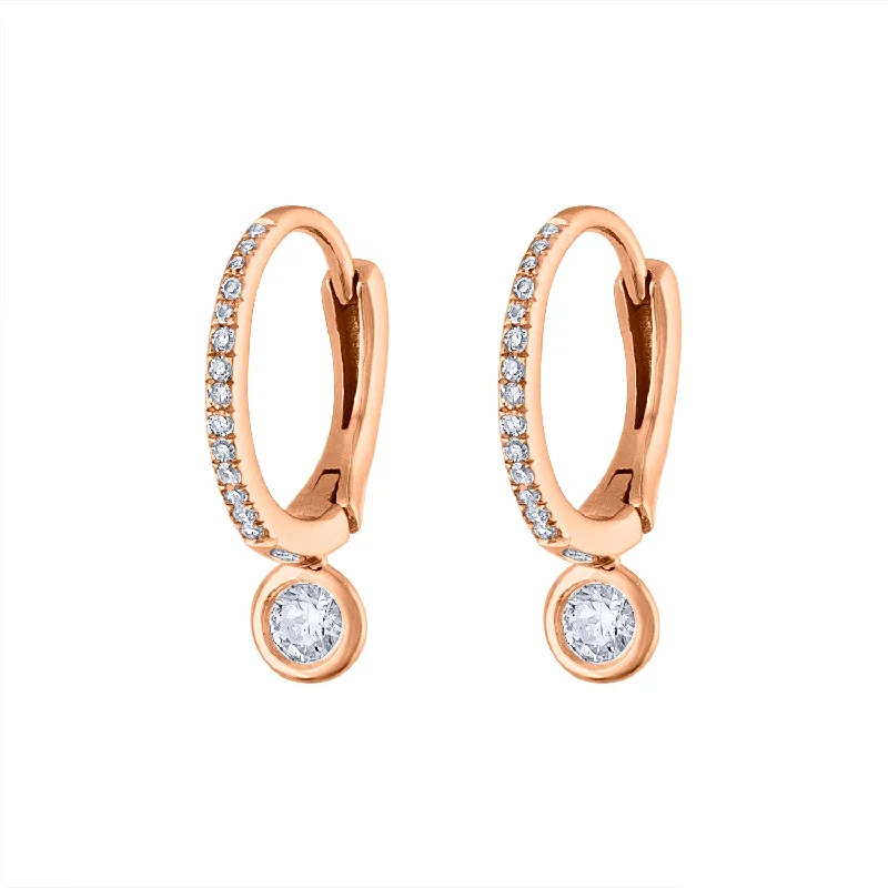 Elegant Gemstone Hoop Earrings-14KT GOLD SMALL BEZEL SET DIAMOND HUGGIE EARRING