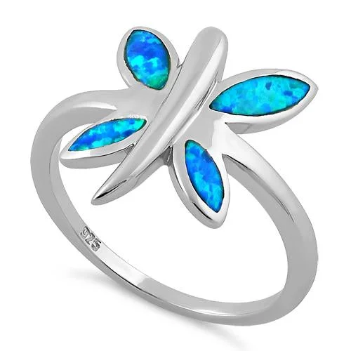 Couples Rings Sets-Sterling Silver Dragonfly Lab Opal Ring