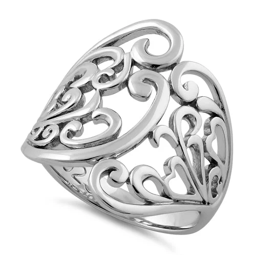 Custom Signet Wedding Rings-Sterling Silver Floral Vines Ring