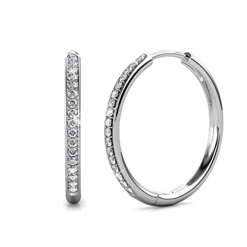 Classic Stud Earrings-Leslie 18k White Gold Plated Hoop Earrings with Swarovski Crystals