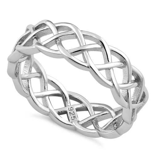 Custom Ring Sets for Couples-Sterling Silver Celtic Braided Band Ring