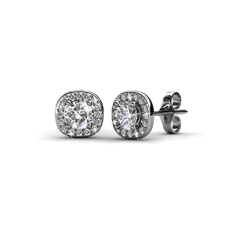 Vintage Drop Earrings-Ruth 18k White Gold Plated Halo Stud Earrings with Swarovski Crystals