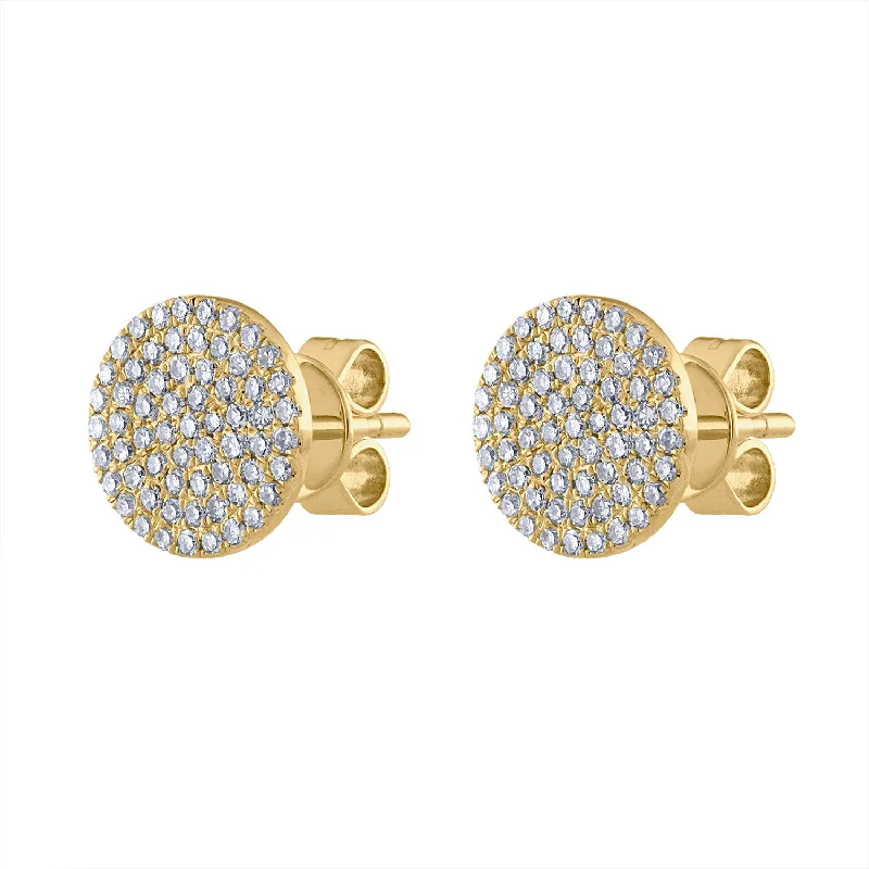 Minimalist Silver Earrings-14KT GOLD PAVE DIAMOND MEDIUM DISK EARRING