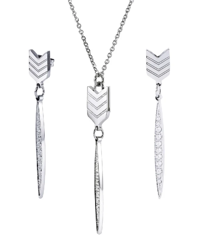 Artisan Earrings-Addison 18k White Gold Plated Arrow Dangle Earrings and Necklace Set