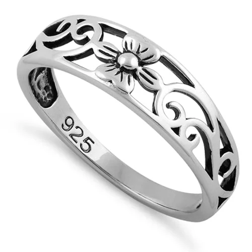 Diamond Wedding Bands-Sterling Silver Flower Ring