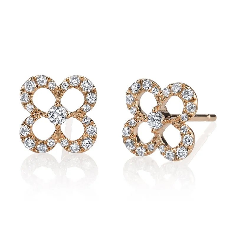 Simple Drop Earrings-14K Rose Gold 0.28ct. Diamond Floral Accent Stud Earrings