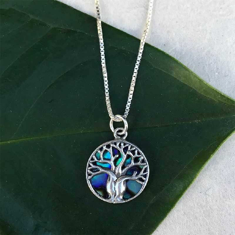 Heart Shaped Earrings-Abalone Tree of Life Necklace - Sterling Silver, Indonesia