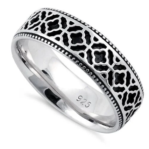 Artistic Wedding Bands-Sterling Silver Floral Pattern Ring