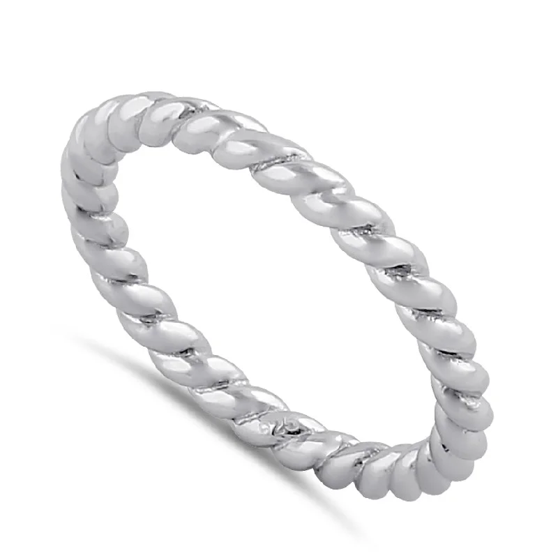 Platinum Wedding Bands-Sterling Silver Stackable Rope Ring