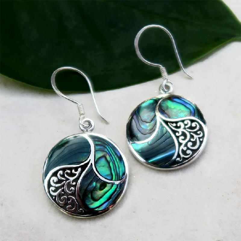 Rose Gold Earrings-Saja Abalone Earrings - Sterling Silver, Indonesia