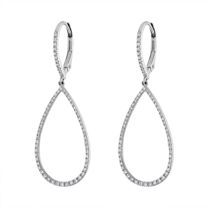 Chain Hoop Earrings-14KT GOLD SMALL DIAMOND OPEN TEARDROP EARRING