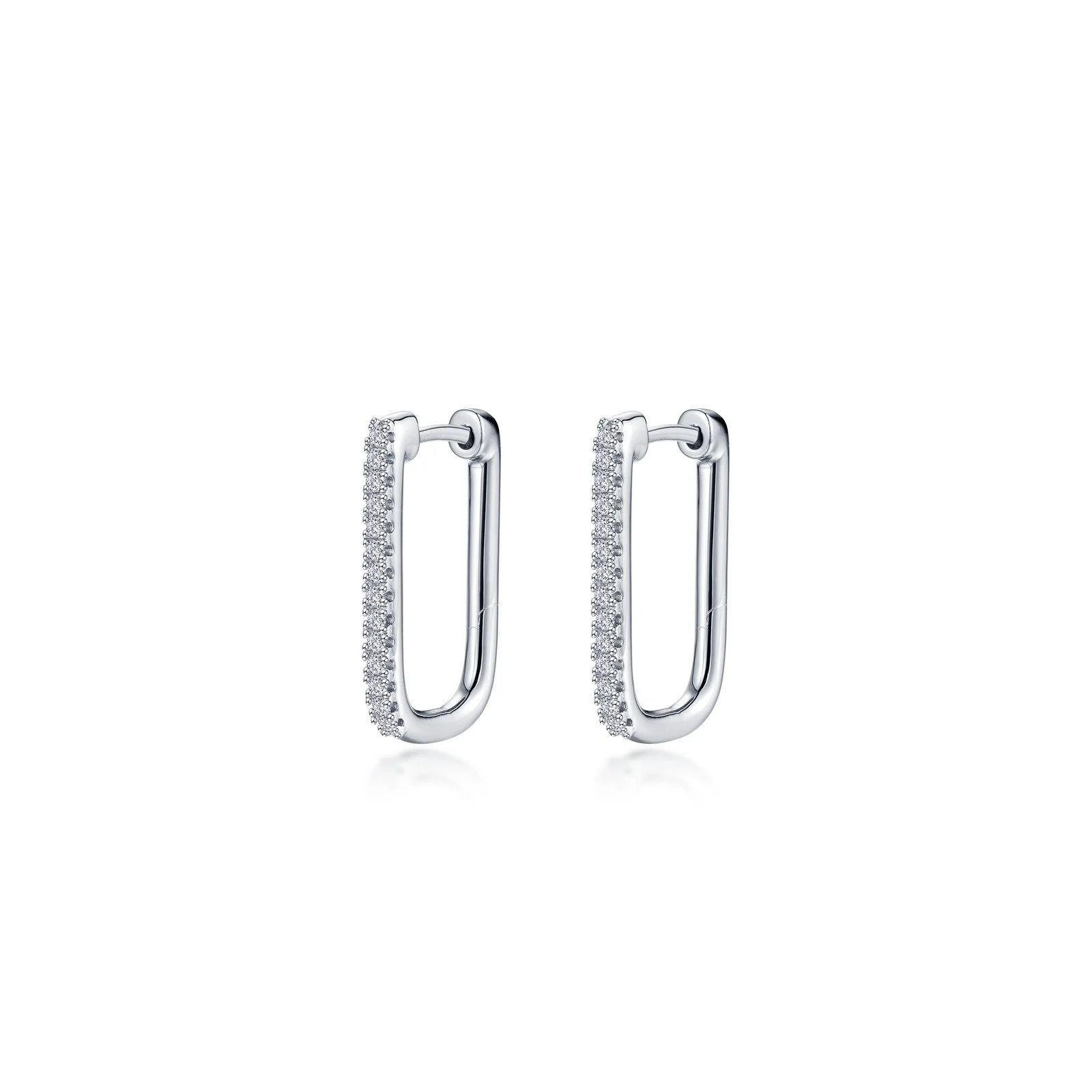 Luxury Silver Stud Earrings-Lafonn Simulated Diamond Rectangle Hoop Earrings E0631CLG00