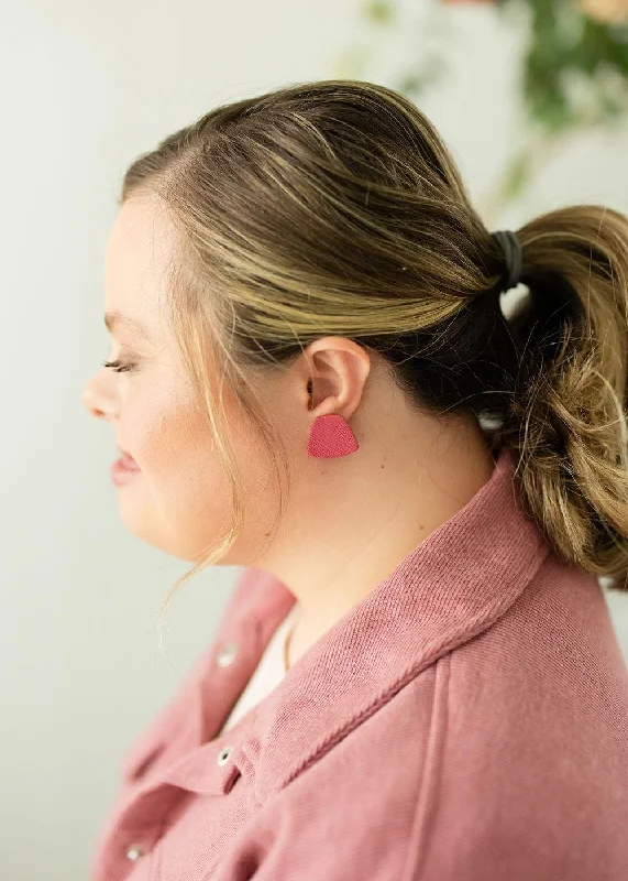 Handcrafted Gold Earrings-Magenta Clay Stud Earrings