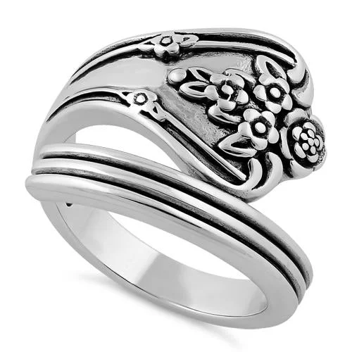 Women’s Wedding Rings-Sterling Silver Flowers Spoon Ring