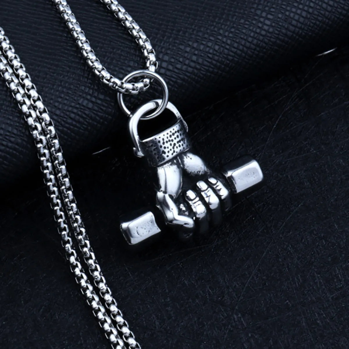 Hand Dumbbell Titanium Steel Necklace