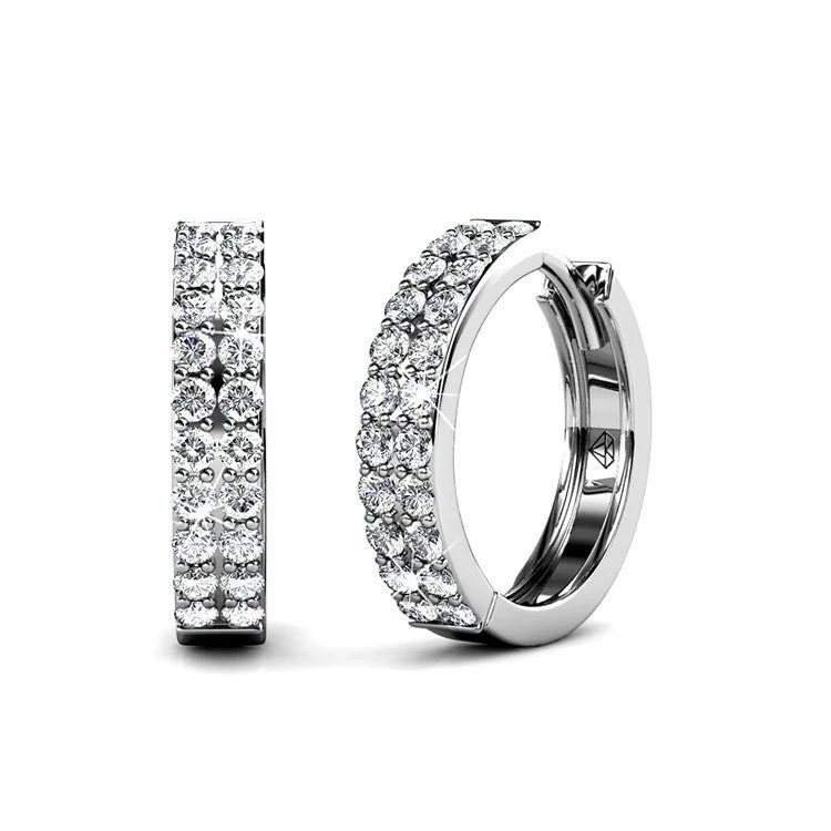 Minimalist Silver Earrings-Alice 18k White Gold Plated Hoop Earrings with Swarovski Crystals