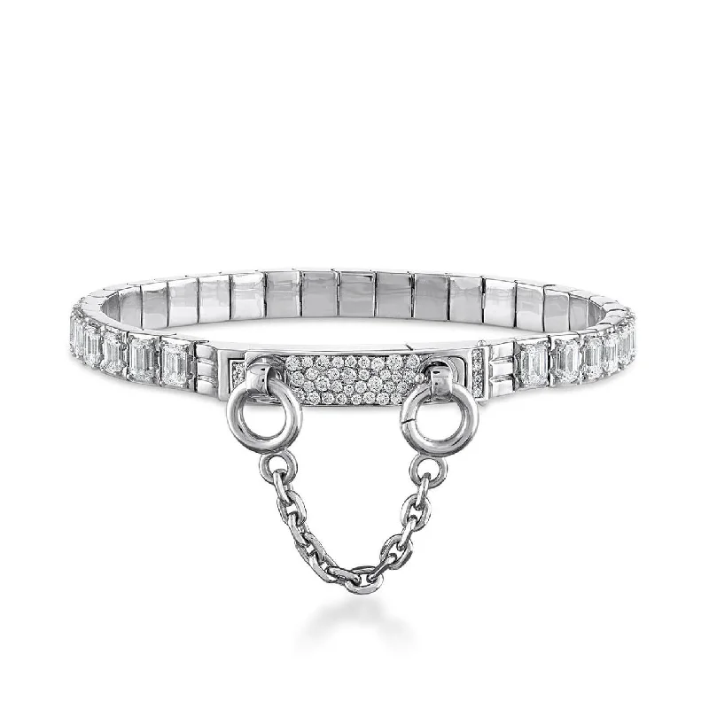 Designer Bracelets for Women-OATH SINGLE CUFF EMERALD CUT DIAMOND TENNIS BRACELET