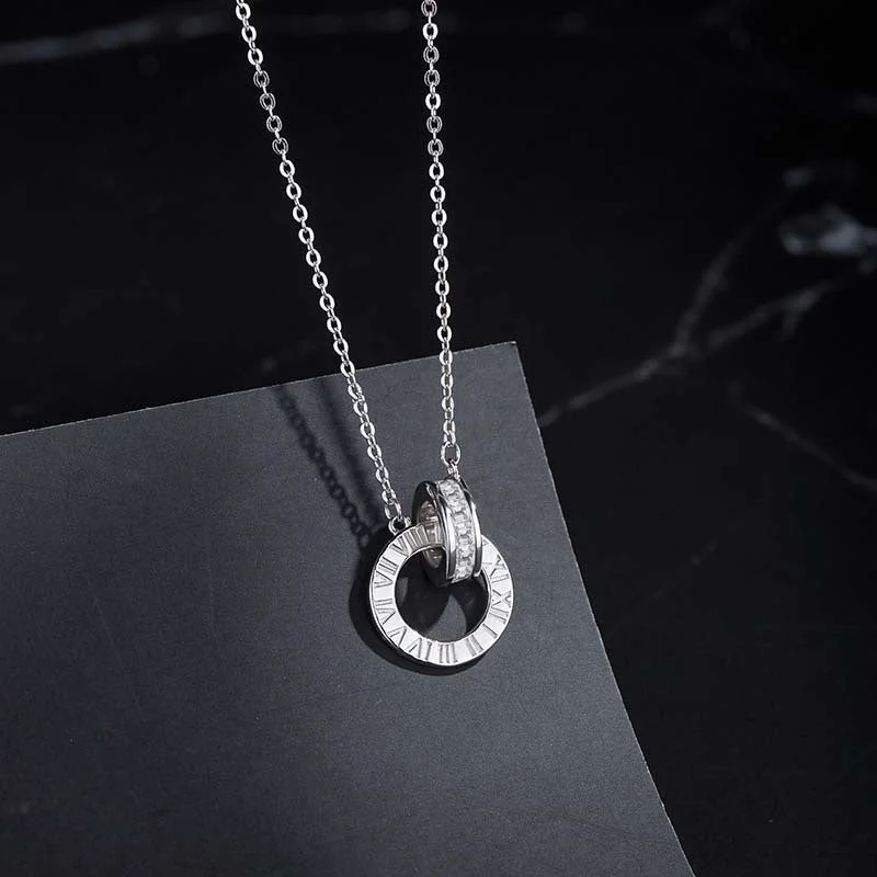 Roman Diamond Double Ring Necklace