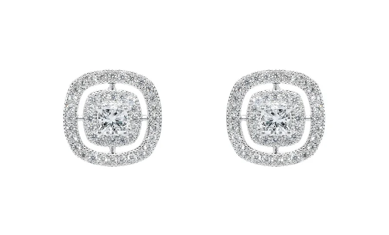 Bright Gemstone Earrings-Noelle 18k White Gold Plated Halo Stud Earrings with Simulated Diamond Crystals