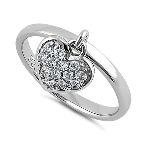 Custom Infinity Rings-Sterling Silver Dangling Heart CZ Ring