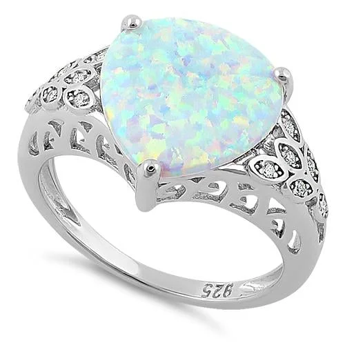 Designer Engagement Rings with Diamonds-Sterling Silver Plump Pear Shape White Lab Opal Clear CZ  Ring