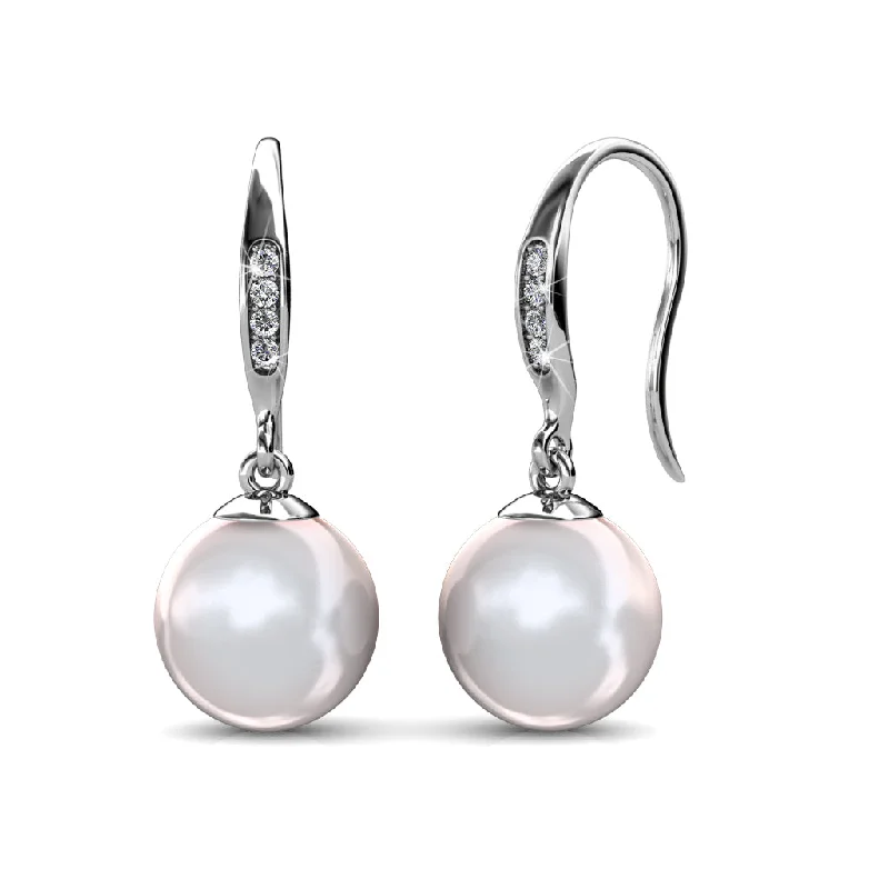 Luxury Gold Earrings-Betty 18k White Gold Plated Freshwater Pearl Drop Dangle Earrings with Swarovski Crystals