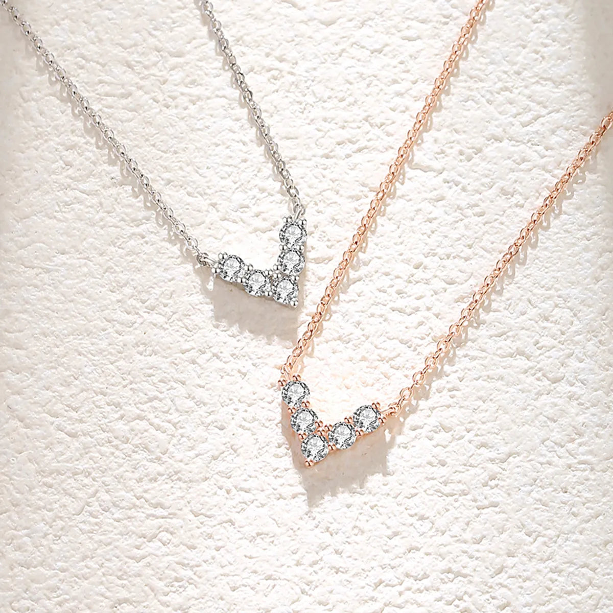 Sterling Silver Necklaces-Simple Style V Shape Sterling Silver Polishing Plating Inlay Zircon Necklace