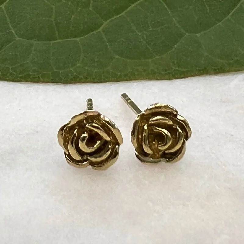 Sparkling Stud Earrings-Tiny Rose Studs - Brass, Indonesia