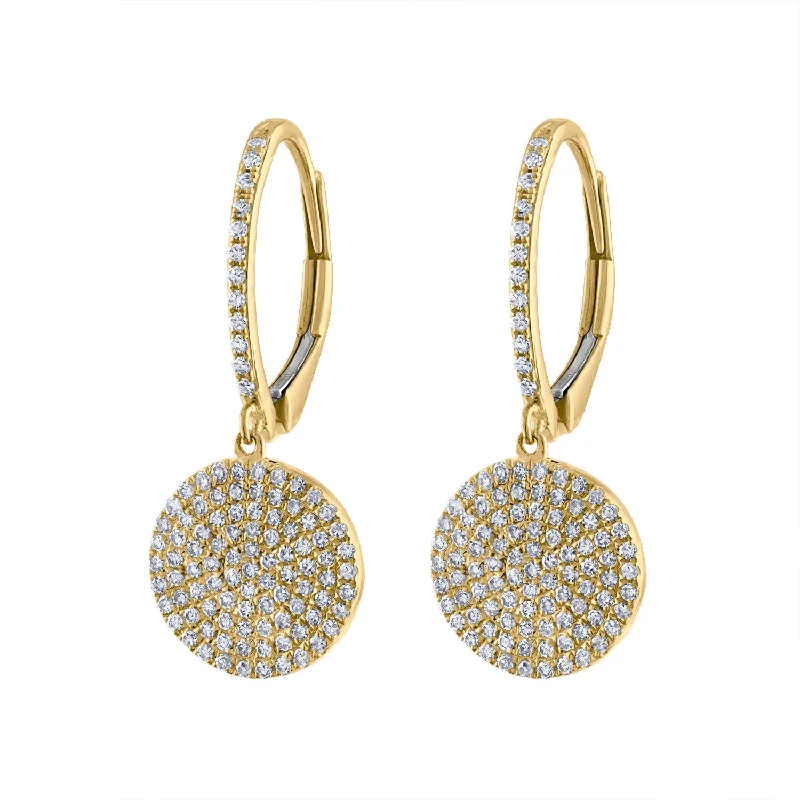 Double Drop Earrings-14KT GOLD PAVE DIAMOND LARGE DISK DROP EARRING